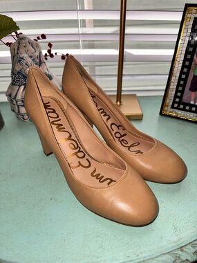 Sam Edelman Tan Leather Block Heel Pumps